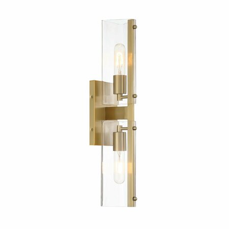 DESIGNERS FOUNTAIN Latitude 22.25in 2-Light Brushed Gold Modern Industrial Indoor Wall Sconce with Clear Glass Shades D279M-2WS-BG